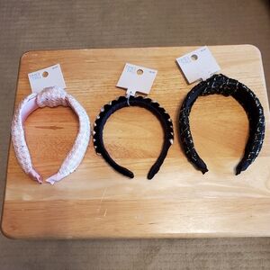 Time And Tru 3 Headbands ..Tweed Knot And Velvet Faux Pearl New